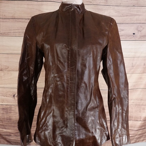 ADAM MADE IN ITALY LEATHER VERA PELLE BROWN ZIP JACKET COAT WOMENS 20X25 - Picture 4 of 10